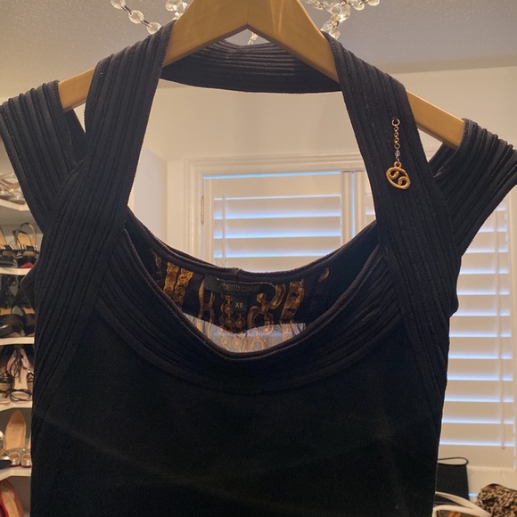 Roberto Cavalli top charm ribbed sheer stretch back chain design XS - Picture 2 of 3